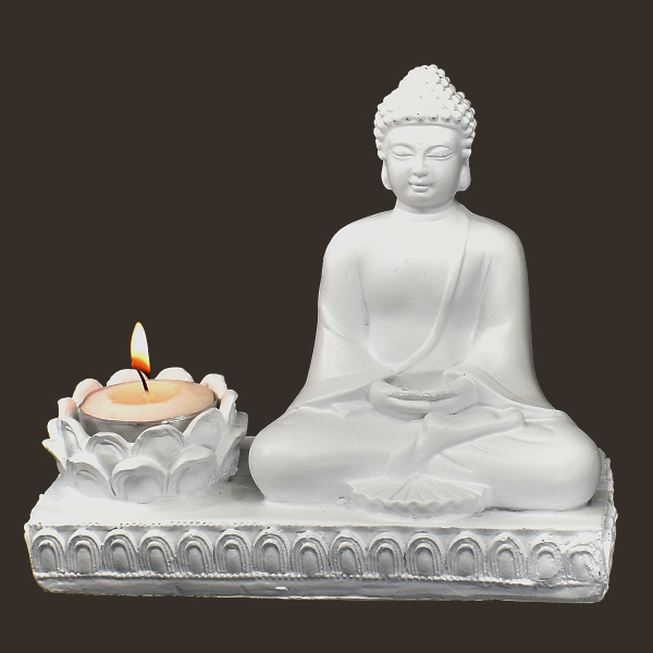 Buddha mit Teelicht weiss Höhe: 15 cm